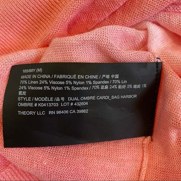 Theory Dual Ombre Cardigan in Pink and Green Ombre Linen- Viscose Medium NWT - Picture 14 of 16